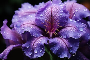 Macro of purple Iris : Generative AI - obrazy, fototapety, plakaty