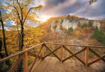 Autumn canyon and terrace cliff