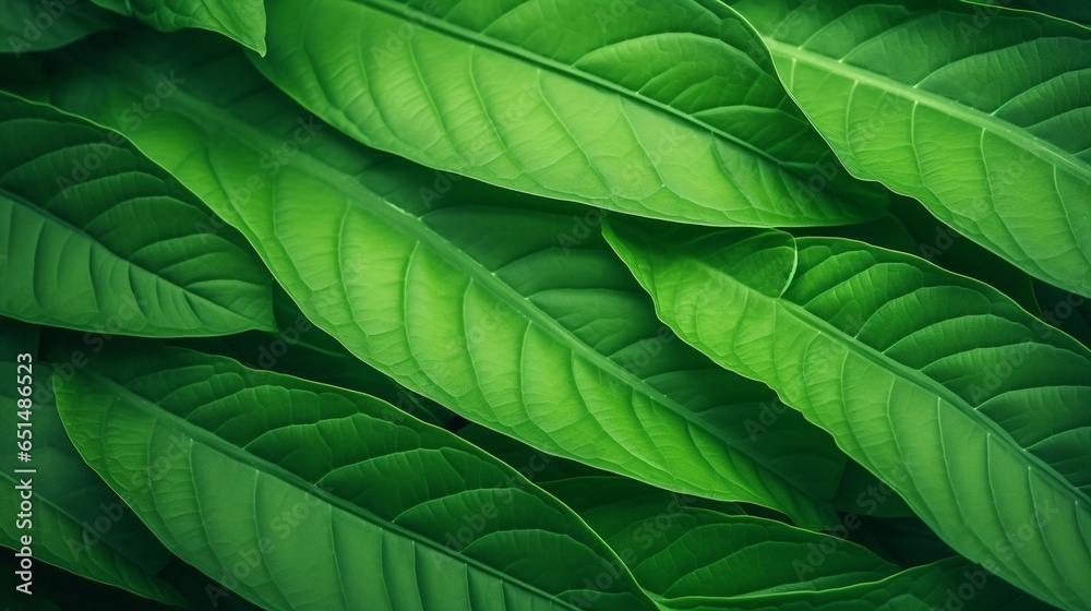 Poster green leaf background close up view. nature foliage abstract of leave texture for showing concept of