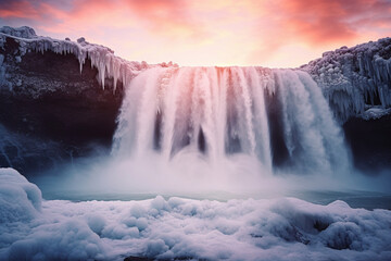 Fototapeta premium waterfall bound by ice. generative ai,