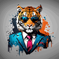tiger in a suit with dark glasses logo design  