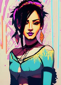 Colorful female illustration. Rebellious woman image suitable for t-shirt printing. Vector style illustration.