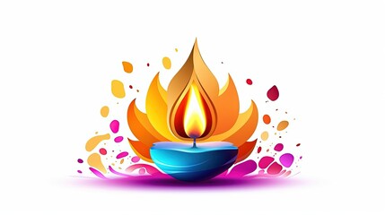 vector illustration colorful Burning Diya, white background, copy space