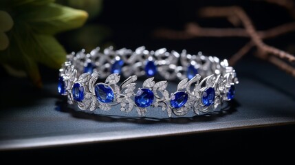 A Mesmerizing Display Featuring Glittering Jewelry with Diamonds, Sapphire, and White Gold