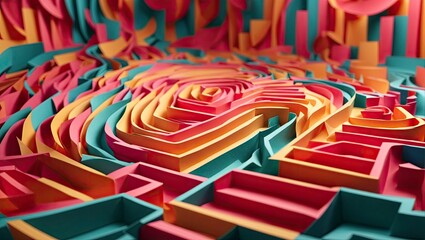 Abstract Folded Paper Maze Background Paper cut effect Origami Paper Digital 3D Render Illustration Background wallpaper Vibrant Colorful Paper Art element for presentation design Business Corporate 