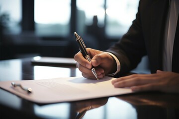 Businessman extends contract to woman for her signature, sealing agreement