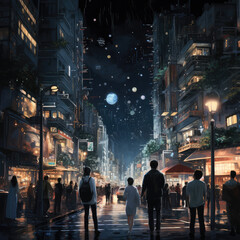 Fototapeta premium City at Night with people in front