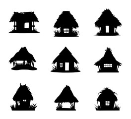 set of hut silhouettes on isolated background