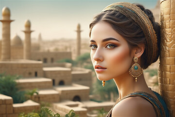 princess of babylon The beautiful Babylonian queen in the hanging gardens of Babylon. Tower of Babel and the beautiful queen.