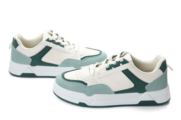 Stylish sneakers on white background