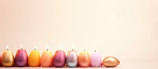 copy space image of with side view of Easter eggs candle Design and concept for Easter holiday Decor for home and festive occasions Copy space for text