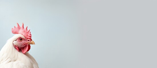 White rooster isolated pastel background Copy space