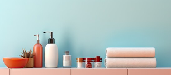 Bathroom accessories on a isolated pastel background Copy space