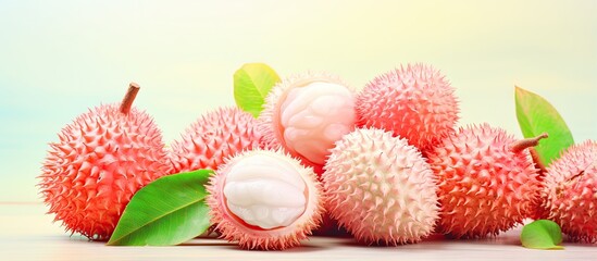 Background isolated rambutan fruit from Asia isolated pastel background Copy space