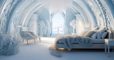 Foto op Aluminium The intricately carved interior of an ice hotel room © Malika