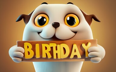Cartoon holding happy birthday sign