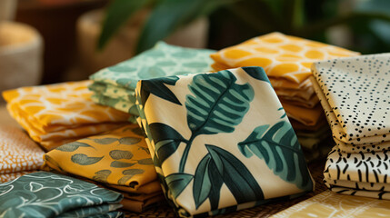Reusable beeswax wraps in colorful patterns - obrazy, fototapety, plakaty