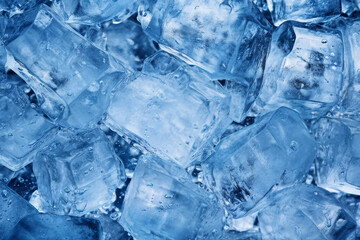 Close up shot of blue ice cubes in water for cooling