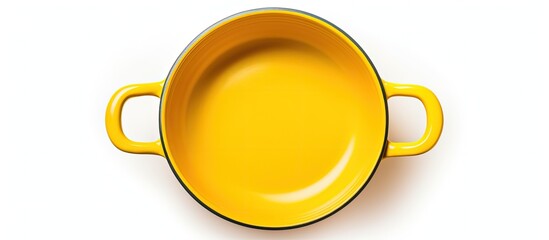 Isolated yellow cooking pot seen from above on white background