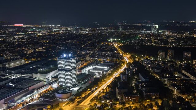Munich night skyline aerial view time lapse munich germany night panorama city skyline.