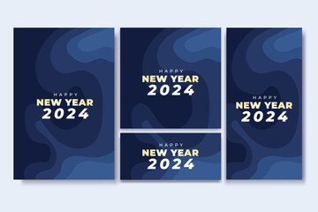 Happy New Year Flyer and Social Media Bundle Set with Abstract Background Geometric