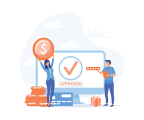 Online mobile payment and banking service. People paying successfully and safely,  flat vector modern illustration 