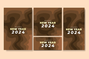 Happy New Year Flyer and Social Media Bundle Set with Abstract Background Geometric