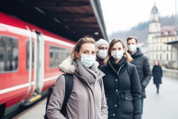 Fototapeta na wymiar Passengers in Masks on Public Transit