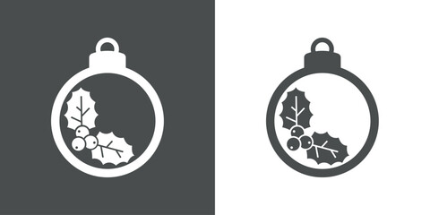 Tiempo de Navidad. Logo con silueta de bola de navidad con hojas de acebo para su uso en invitaciones y felicitaciones