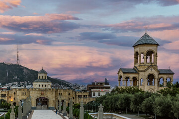 Holy Trinity Cathedral of Tbilisi, (known as Sameba Cathedral) on Elia Hill. Bell tower, which...