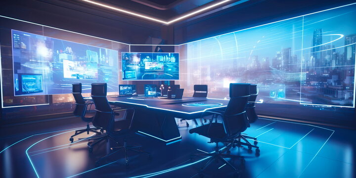 virtual conference room, where participants from diverse locations meet through VR , Generative AI