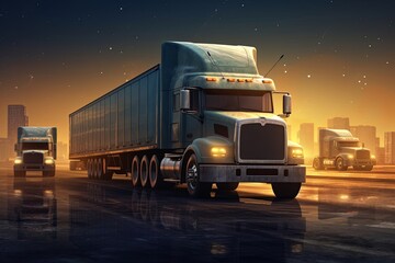 Trucks with cargo. Generative AI - obrazy, fototapety, plakaty