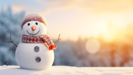 Obraz premium Snowman and white background with copyspace. Christmas background concept.