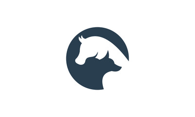 silhouette of a horses and dogs