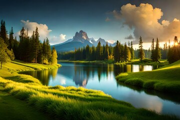 Beautiful nature landscape drawing scenery - Powered by Adobe
