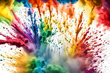 Colorful rainbow holi paint color powder explosion isolated on white wide panorama background  copy space for text