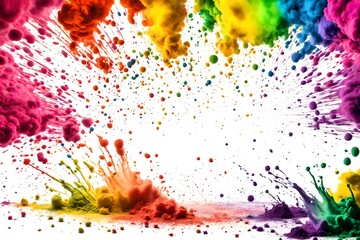 Colorful rainbow holi paint color powder explosion isolated on white wide panorama background  copy space for text