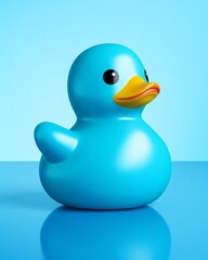 Photo of a blue rubber duck floating on water created with Generative AI technology