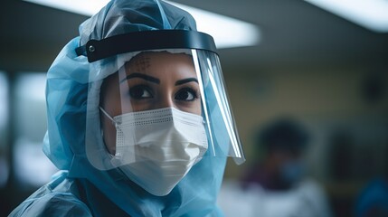 Fototapeta na wymiar Female nurse with a mask on her face. Generative AI