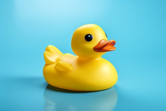 Photo of a yellow rubber duck floating on water created with Generative AI technology