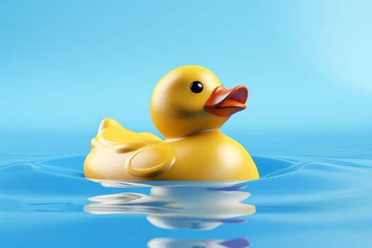 Photo of a yellow rubber duck floating on water created with Generative AI technology