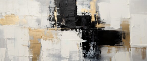 Closeup of Abstract Gold and Black Art on Canvas. Creative Brushwork. Pallet knife paint, artistic background, banner, wallpaper