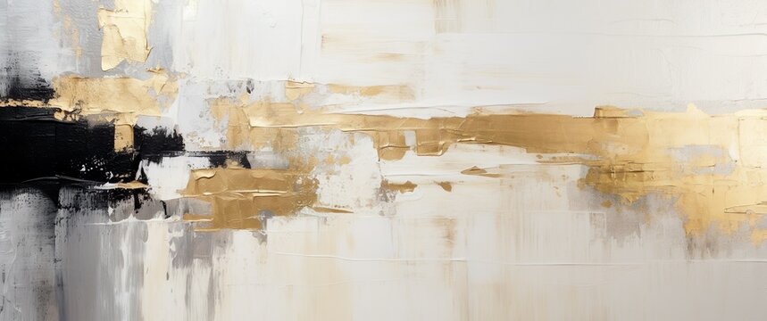 Closeup of Abstract Gold and Black Art on Canvas. Creative Brushwork. Pallet knife paint, artistic background, banner, wallpaper