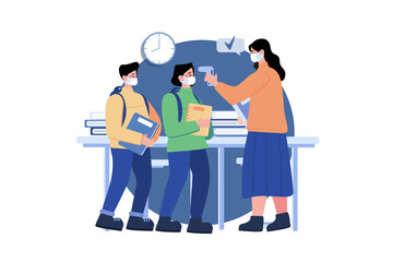 Temperature Checking At School Illustration Concept