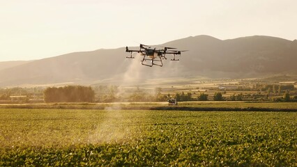 drone spraying at agricultural technologies 