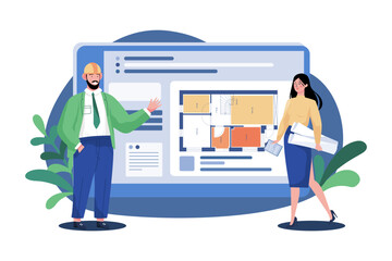 Male and female architects doing a discussion about the building plan