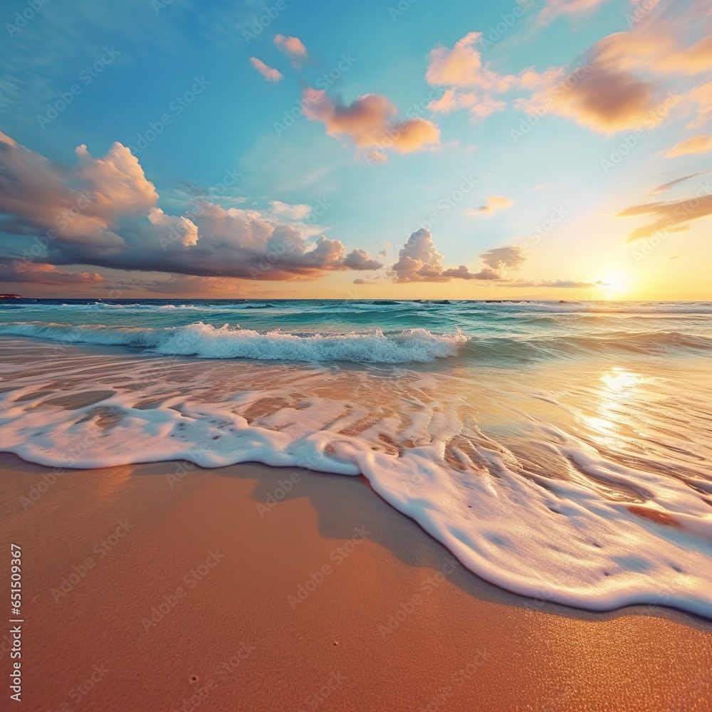 Wall mural Beautiful sunrise or sunset over the tropical beach.AI generated image - Wall murals