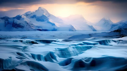 Poster Icy glacier in the remote Arctic / Antartic. Cloudy sky, harsh climate, frozen waterways. Fascinating landscape inhospitable to humans. © creativenergy.it