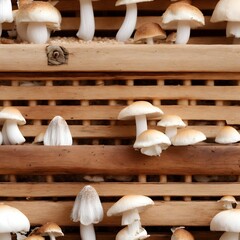 Mushrooms on a wooden background.  Generative AI.