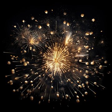 Bright fireworks brightly colorful at night. AI generated image